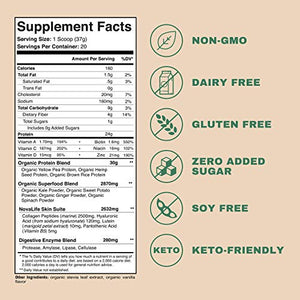 NovaLife Organic Skin Health Vanilla Plant Protein Powder, 1.65 Pounds, 20 Servings, 24g Protein, Collagen, Low Carb, Keto Friendly, Soy Free, Dairy Free, Non-GMO, Gluten Free, No Sugar Added