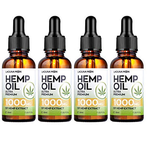 4 Pack Hemp Oil 1000 mg, Ultra Premium Hemp Seed Oil Help with Moisturize Skin & Reduce Hair Dryness, Vegan Friendly