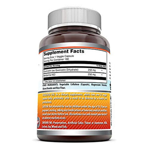 Amazing Formulas Quercetin Berberine - 250 mg of Berberine and 250 mg Quercetin in Each Veggie Capsule. (Non-GMO) Potent Anti-oxidant Properties. Supports Heart Health, Energy Production* (180 Count)