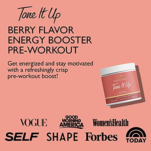 Tone It Up Energy Booster - Pre Workout Powder for Women - 28 Servings - Caffeine and Electrolytes Provides Energy and Focus - Non-Dairy Gluten Free, Kosher, Non-GMO - Very Berry - 10g of Protein