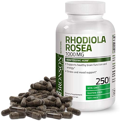 Bronson Rhodiola Rosea 1000 mg - Adaptogenic Herb for Brain, Stress & Mood Support - Non-GMO, 250 Vegetarian Capsules