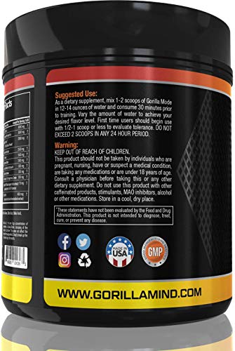 Gorilla Mode Pre Workout - Massive Pumps · Laser Focus · Energy · Power - L-Citrulline, Creatine, GlycerPump™, L-Tyrosine, Agmatine, Kanna, N-Phenethyl Dimethylamine Citrate - 574 Grams (Lemonade)