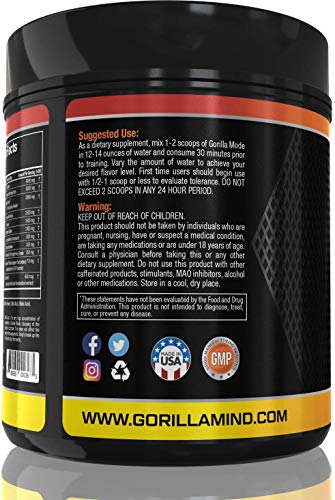 Gorilla Mode Pre Workout - Massive Pumps · Laser Focus · Energy · Power - L-Citrulline, Creatine, GlycerPump™, L-Tyrosine, Agmatine, Kanna, N-Phenethyl Dimethylamine Citrate - 604 Grams (Cherry)