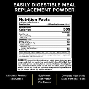 Animal Meal - All Natural High Calorie Meal Shake - Egg Whites, Beef Protein, Pea Protein, Chocolate, 5 Pound (3930)