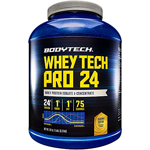 BodyTech Whey Tech Pro 24 Protein Powder Protein Enzyme Blend with BCAA's to Fuel Muscle Growth Recovery, Ideal for PostWorkout Muscle Building Banana Crème (5 Pound)