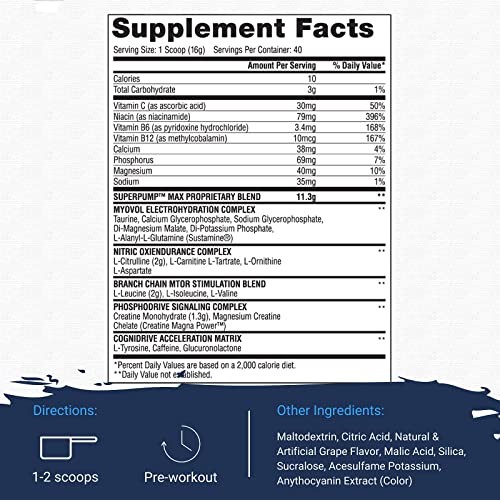 Gaspari Nutrition Super Pump Max, Pre Workout Supplement 40 Servings, Non-Habit-Forming, Sustained Energy & Nitric Oxide Booster Supports Muscle Growth, Recovery & Replenishes Electrolytes, Grape