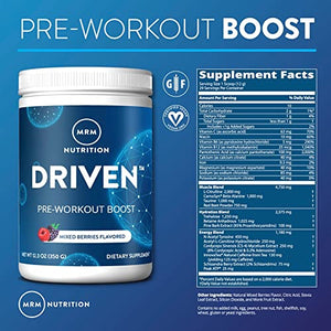 MRM Nutrition Driven Pre-Workout Powder | Strawberry Kiwi Flavored | 125mg Caffeine | Pure Ingredients | Muscle + Hydration + Energy Blends | Performance Energy | Vegan + Gluten-Free | 29 Servings