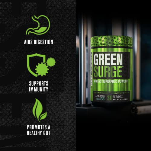 Green Surge Green Superfood Powder Supplement - Keto Friendly Greens Drink w/Spirulina, Wheat & Barley Grass - Green Tea Extract, Probiotics and Digestive Enzymes - Mint Chocolate - 30sv