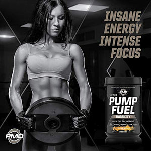 PMD Sports Ultra Pump Fuel Insanity - Pre Workout Drink Mix for Energy, Strength, Endurance, Muscle Pumps and Recovery - Complex Carbohydrates and Amino Energy - Tropical Orange Mango (30 Servings)