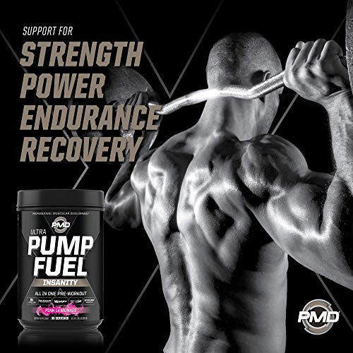 PMD Sports Ultra Pump Fuel Insanity - Pre Workout Drink Mix for Energy, Strength, Endurance, Muscle Pumps and Recovery - Complex Carbohydrates and Amino Energy - Electric Pink Lemonade (30 Servings)