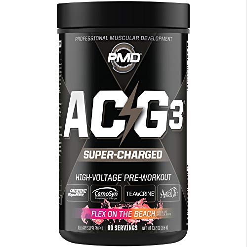 PMD Sports ACG3 Supercharged - Pre Workout - Powerful Strength, High Energy, Maximize Mental Focus, Endurance, Optimum Workout Performance for Men and Women - Flex On The Beach (60 Servings)