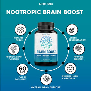 Brain Boost by Nootrix - (2-Pack) 120 Capsules - Premium Nootropic Supplement - Improves Cognitive Function & Memory, Enhances Focus, Boosts Concentration & Provides Clarity for Men and Woman