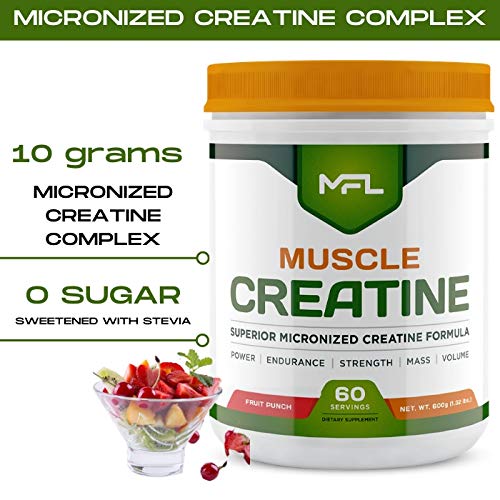 MFL Muscle Creatine | 3 Forms of Micronized Creatine | 10g | 0 Sugar | Sweetened with Stevia | All-Natural | 60 Servings (Fruit Punch)