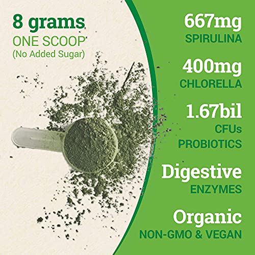 Super Greens | #1 Green Superfood Powder | 100% USDA Organic Non-GMO Vegan Supplement | 20+ Whole Foods (Spirulina, Wheat Grass, Barley), Probiotics, Fiber & Enzymes (Original, 30 Servings)