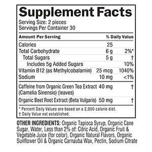 GO Organic Energy Support Gummies - Natural Energy Gummy from Vitamin B-12, Caffeine from Green Tea, Beet Root - Gluten-Free, Vegan Vitamins - Cherry Flavor (60 Count)