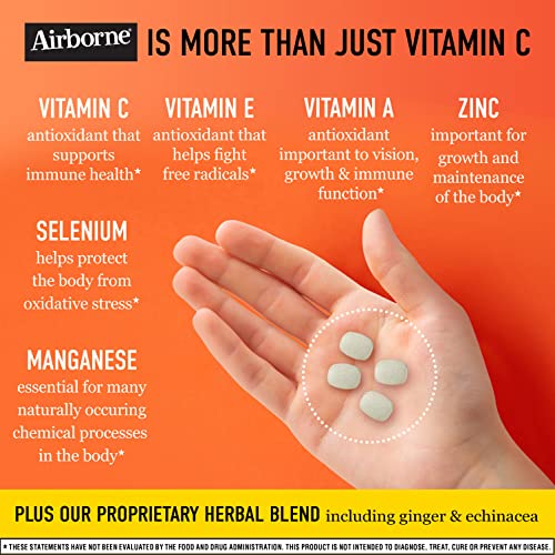 Airborne 1000mg Vitamin C Chewable Tablets with Zinc, Immune Support Supplement with Powerful Antioxidants Vitamins A C & E - (116 count bottle), Citrus Flavor, Gluten-Free