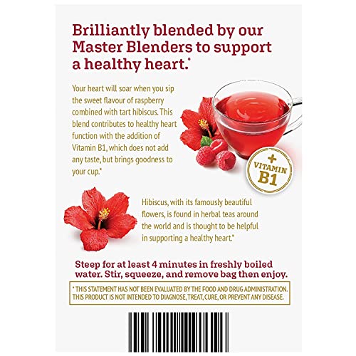 Twinings Superblends Heartea + Vitamin B1, Raspberry Flavoured Hibiscus Herbal Tea, Caffeine-Free, 16 Tea Bags (Pack of 6)
