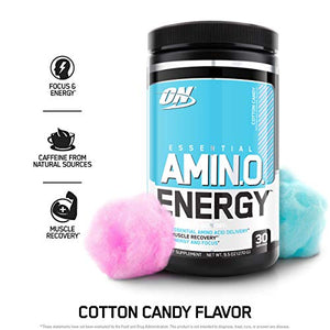 Optimum Nutrition Amino Energy - Pre Workout with Green Tea, BCAA, Amino Acids, Keto Friendly, Green Coffee Extract, Energy Powder - Cotton Candy, 30 Servings
