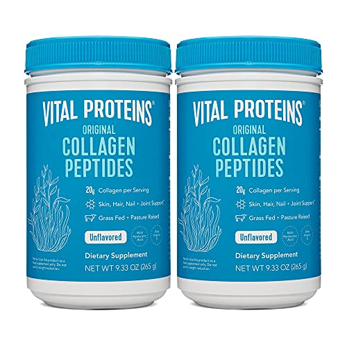 Vital Proteins Collagen Peptides Powder Supplement, Shrink-Wrapped 9.33oz Bundle, Hydrolyzed Collagen - Non-GMO - Dairy&Gluten Free - 20g per Serving - Unflavored 9.33oz Canister Pack of 2
