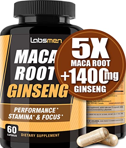 10000mg Maca Root Capsules (w/ Black Maca) + 1400mg Korean Red Panax Ginseng Extract as Maca Root Capsules for Women & Maca Root Capsules for Men for Reproductive Health & Natural Energy (2 Months)