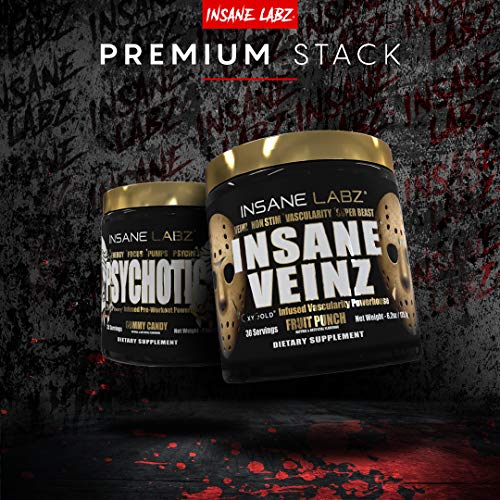 Insane Labz Psychotic Gold, High Stimulant Pre Workout Powder, Extreme Lasting Energy, Focus, Pumps and Endurance with Beta Alanine, DMAE Bitartrate, Citrulline, NO Booster, 35 Srvgs, Gummy Candy