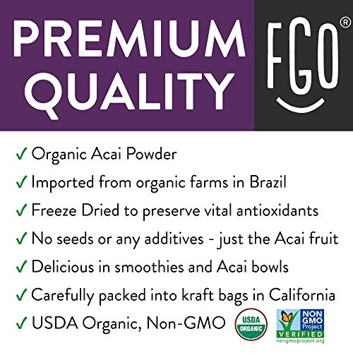Organic ACAI Powder (Freeze-Dried) | 2oz Resealable Kraft Bag | 100% Raw Superfood Berry From Brazil | by FGO