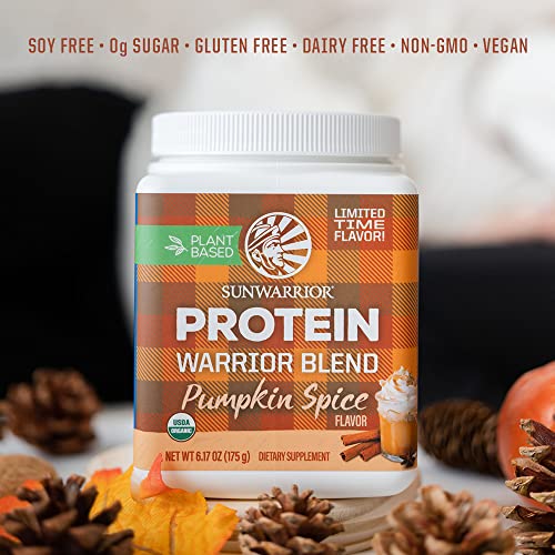 Sunwarrior Warrior Blend Organic Vegan Protein Powder with BCAAs and Pea Protein Dairy Free Gluten Free Soy Free Non GMO Plant Protein Powder Sugar Free and Keto Friendly (Pumpkin Spice) (175 Gram)