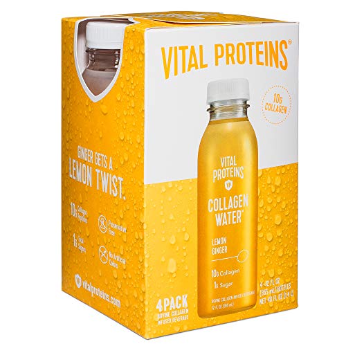 Vital Proteins Collagen Water™, 10g of Collagen per Bottle & Made with Real Fruit Juice, Dairy & Gluten Free - Lemon Ginger, 4 Pack