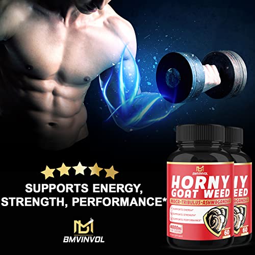 (2 Packs) Horny Goat Weed Capsules, 14000mg Herbal Equivalent with Maca, Tribulus, Ginseng - Performance and Energy Support - 120 Capsules