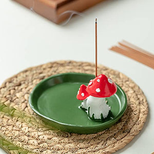 Cute Mushroom Incense Holder with 30 Incense Sticks, Handmade Incense Stick Burner, Nature Theme Incense Tray, Adorable Home Decoration Accessories