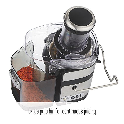 Weston Powerful Juicer Machine with XL 3.5" Feed Chute, BPA Free, 1100W, Easy Sweep Cleaning Tool (67902), Silver