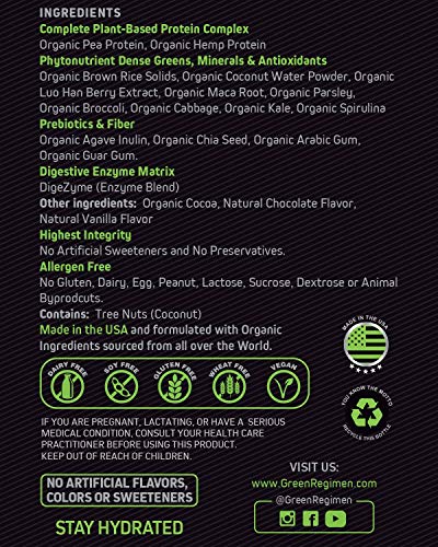 Elite Protein - Organic Plant Based Protein Powder, Pea and Hemp Protein, Muscle Recovery and Meal Replacement Protein Shake, USDA Organic, Non-GMO, Dairy-Free - Vegan (Chocolate, Small Tub)