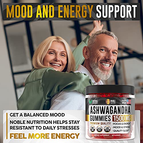 Ashwagandha Gummies by Noble Nutrition - with Organic Ashwagandha Root - Mood Boost, Immune Support, and Energy Increase Ashwagandha Supplements - 60 Gummies