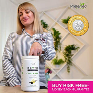 Keto Collagen Protein Powder with MCT Oil – Keto and Paleo Friendly Grass Fed and Pasture Raised Hydrolyzed Collagen Peptides – Fits Low Carb Diet and Keto Snacks – Keyto Vanilla Flavor