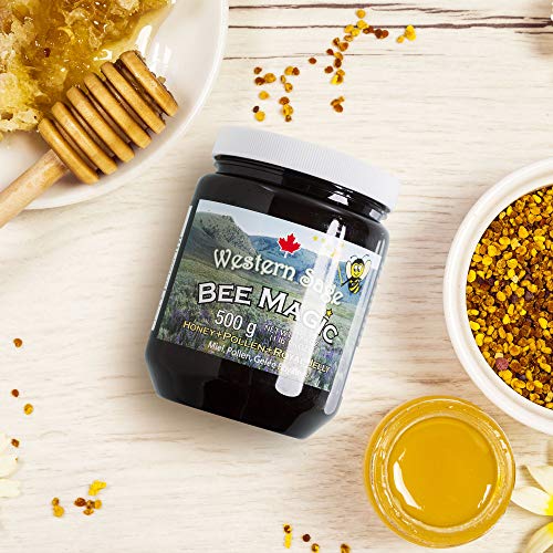 Bee Magic Healthy Raw Honey (500g) by Western Sage - Unpasteurized Honey, Bee Pollen and Royal Jelly Blend - Natural Honey Combination To Promote Health - Pure Honey