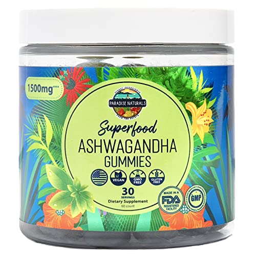 Ashwagandha Gummies by Paradise Naturals - Women Men 1500mg Natural Stress Relief Calm Recovery Gummy - Vitamin D Plus Zinc Immune Supplements - Sleep and Mood Support - De-Stress & Calming Energy