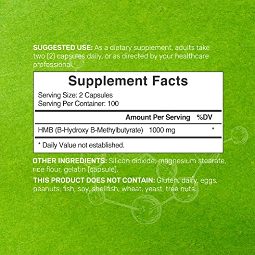 Ultra Strength HMB Supplements 1000mg Per Serving, 200 Capsules | Third Party Tested | Supports Muscle Growth, Retention & Lean Muscle Mass - Fast Workout Recovery