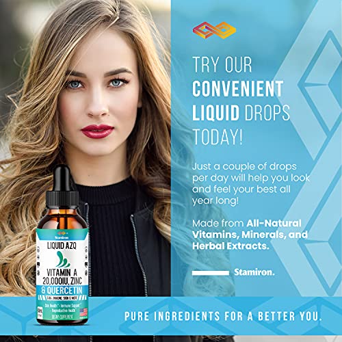 Vitamin A Liquid Zinc Drops Quercetin Supplement 20,000 IU - Immune Defense Immunity Vitamins Supplement Support Booster - VIT AZQ for Skin Health, Eye, Vision, Reproductive & Antioxidant Support