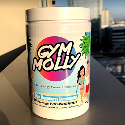 Gym Molly Caffeine Free Pre Workout Powder Energy Drink Supplement | BCAAs | 0 Carbs | for Men & Women, Blue Raspberry Lemonade (30 Servings, 11.4 oz)