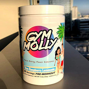 Gym Molly Caffeine Free Pre Workout Powder Energy Drink Supplement | BCAAs | 0 Carbs | for Men & Women, Blue Raspberry Lemonade (30 Servings, 11.4 oz)