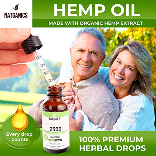 Organic Hemp Oil Drops 2500mg- Ultra Premium Hemp Oil Extract- Hemp Oil 2500mg- Pain Relief Anti- Inflammatory, Joint Support, Stress, Anxiety & Mood Relief. Sleep Aid. Skin & Hair Care. Made in USA