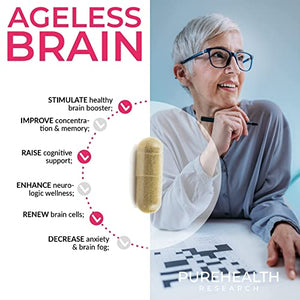 Ageless Brain - Support Memory, Focus, Clarity & Concentration - Premium Nootropic Brain Supplement for Sharper Mind & Clearer Thinking - L Theanine, Bacopa Aerial, PureHealth Research , 30 Capsules