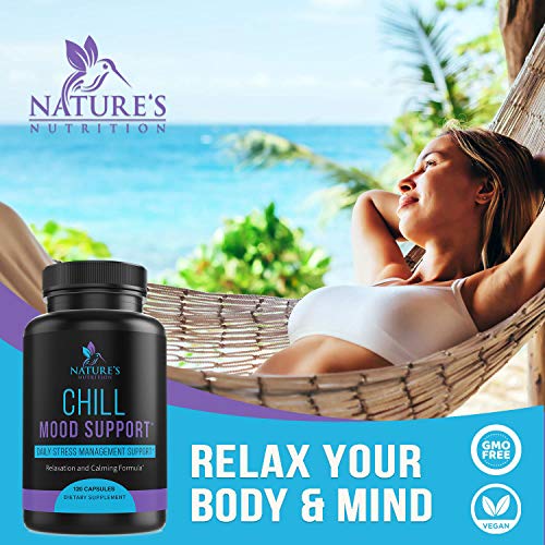 Stress Support Supplement 1000mg, Natural Herbal Formula for Calm, Positive Mood, Relaxation - Made in USA - with Ashwagandha, Niacin, L-Theanine, Rhodiola Rosea, 5-HTP - 120 Capsules