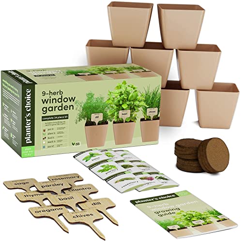 9 Herb Window Garden - Indoor Herb Starter Kit - Unique Gardening Gifts for Women & Men Cook - Kitchen Windowsill Growing Kit + Guide to Easily Grow 9 Herbs - Best Unusual Birthday Gift for Cooking