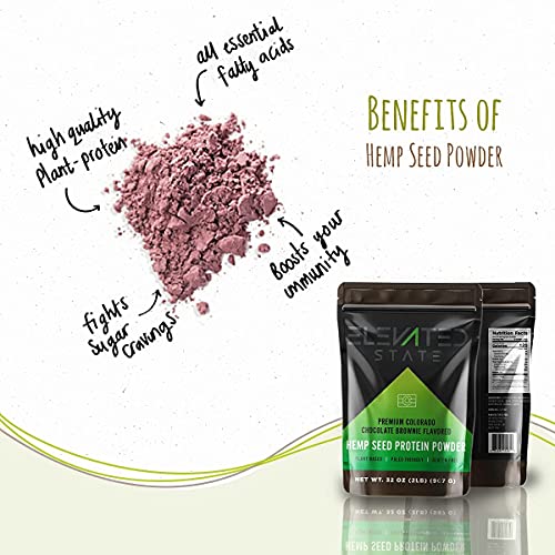 Elevated State Hemp Protein Powder - 32 Fl. Oz. Plant Based Fiber Protein Powder with Amino Acids, Antioxidants - Chocolate Brownie Flavor - Paleo, Keto, and Vegan-Friendly - Locally Sourced in USA