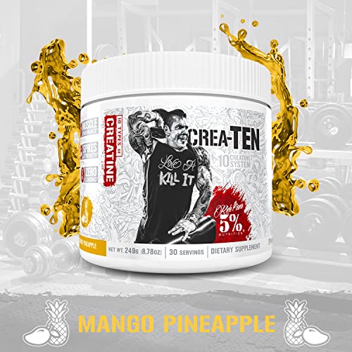 Rich Piana 5% Nutrition CreaTEN 10-in-1 Formula | Flavored Creatine Powder for Muscle Gain | Enhance Power, Strength, Endurance, & Recovery | 8.78 oz, 30 Srvngs (Mango Pineapple)