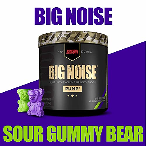 Redcon1 Big Noise Pump Formula (30 Servings) - Non-Stim, Increased Energy and Focus, Vasodilator, Intense Pumps (Sour Gummy Bear)