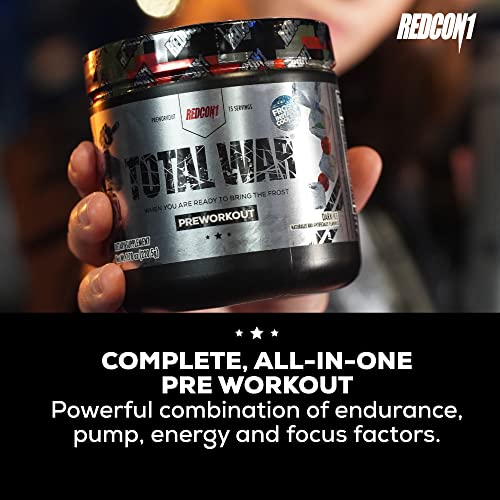 Redcon1 Total War - Pre Workout, 15 Servings, Boost Energy, Increase Endurance and Focus, Beta-Alanine, 350mg Caffeine, Citrulline Malate, Nitric Oxide Booster - Keto Friendly (Dark Ice)