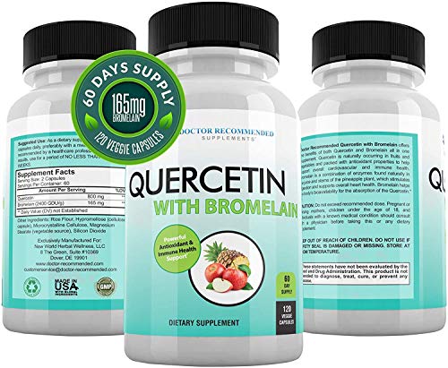 Quercetin 800mg w/Bromelain 165mg Per Serving- 120 Veggie Capsules-Full 60 Day Supply, Vitamin Supplement to Support Cardiovascular Health & Bioflavonoids, Gluten Free, Non-GMO (Pack of 2)