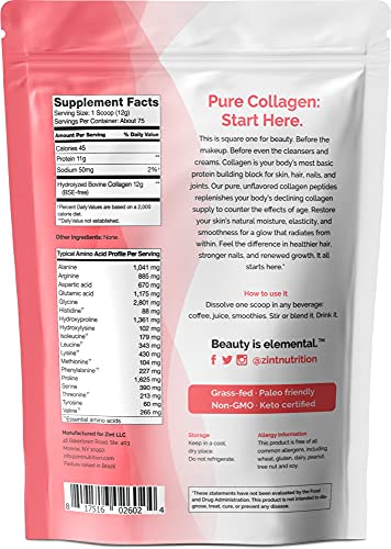 Zint Keto Collagen Protein Powder for Anti-Aging (64oz Total) - Grass Fed Hydrolyzed Collagen Peptides Types I & III, 32 oz (2 Pack)